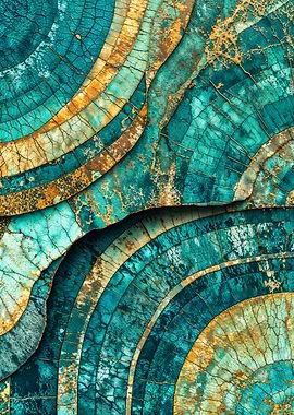 Teal Gold Crackle Abstract Circles