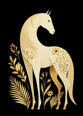 Golden Horse with Floral Embellishments