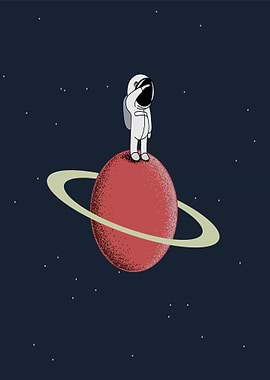 Astronaut Saluting on a Ringed Planet
