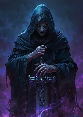 Dark Fantasy Hooded Warrior with Glowing Eyes