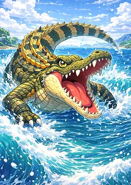 Aggressive Crocodile in Water