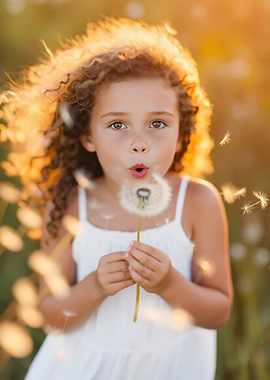 Girl blowing dandelion seeds
