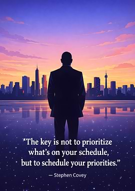 Man overlooking city at sunset