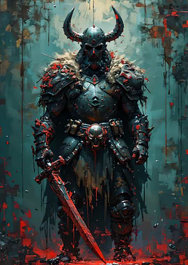 Dark Warrior with Bloody Sword