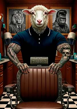 Anthropomorphic Sheep Barber