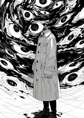 Man in Trench Coat with Many Eyes