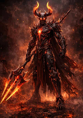 Fiery Demon Warrior with Spear