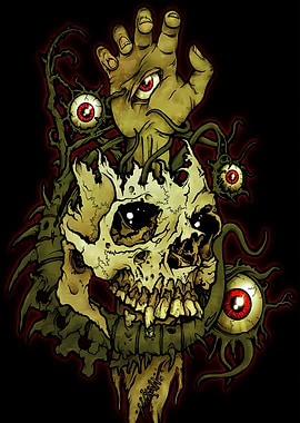 Horror Skull with Eyes and Hand
