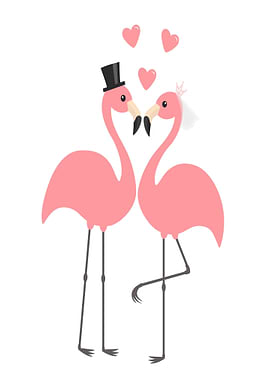 Wedding Flamingos with Hearts