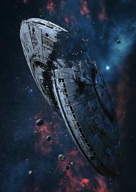 Damaged Spaceship in Nebula