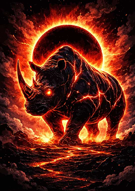 Fiery Rhinoceros with Solar Eclipse
