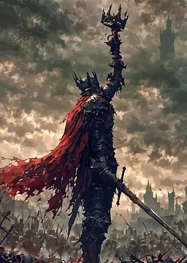 Dark Knight King with Crown and Sword