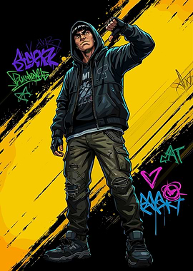 Graffiti-Style Character with Thumbs Down