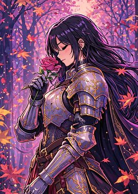 Anime Knight Smelling a Rose