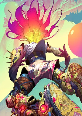 Cyberpunk Character with Fiery Hair