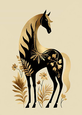 Golden Horse with Floral Embellishments