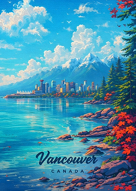 Vancouver Cityscape with Mountains and Water