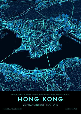 Neo-Hong Kong Tactical HUD Map - Victoria Harbour Cyberpunk Edition