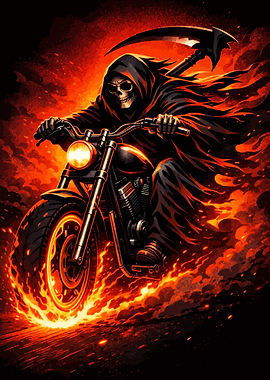 Grim Reaper on a Fiery Motorcycle