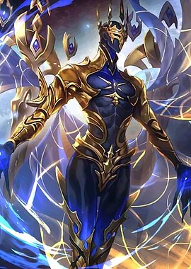 Golden and Blue Armored Figure