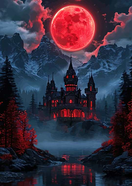 Gothic Castle Under a Blood Moon