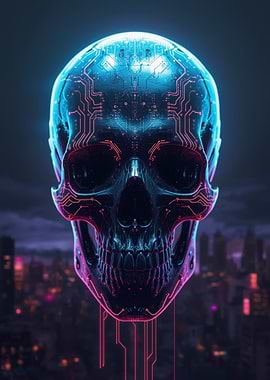 Cyberpunk Digital Skull with Neon Circuitry