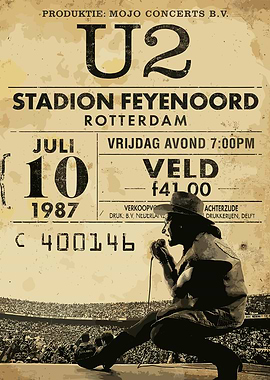 U2 Concert Poster Feyenoord Rotterdam 1987