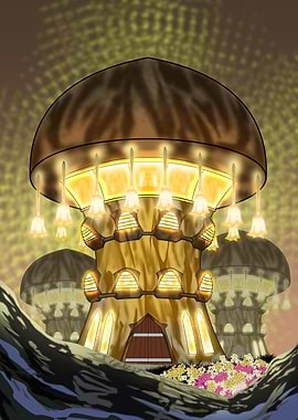 Fantasy Mushroom Village at Dusk