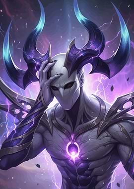 Mysterious Figure with Horns and Glowing Core