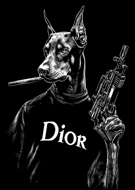 Doberman with Cigar and Gun