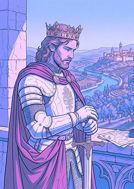 King in Armor with Sword and Map
