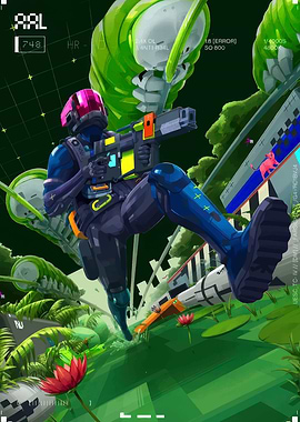 Sci-fi Soldier in Alien Jungle