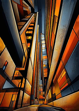 Abstract Cityscape with Geometric Buildings