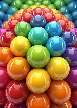 Colorful Spheres Stacked in Rows