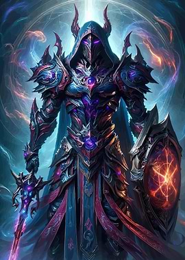 Fantasy Warrior with Glowing Sword and Shield