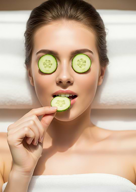 Woman with Cucumber Slices on Eyes