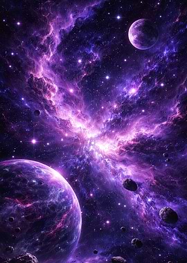 Cosmic Nebula with Planets