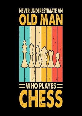 Old Man Plays Chess Retro Design