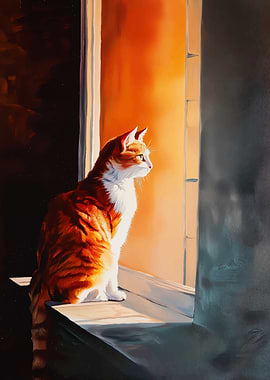 Cat sitting on a windowsill in sunlight