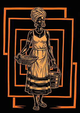 African Woman with Basket and Bucket