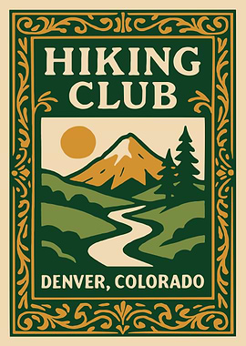 Hiking Club Denver Colorado Vintage Poster