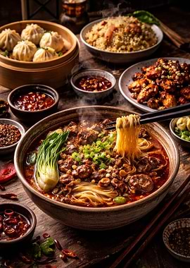 Steaming Bowl of Spicy Noodles