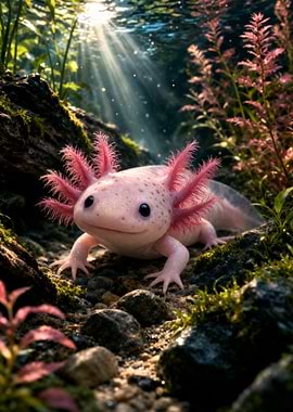 Cute Axolotl in Underwater Nature