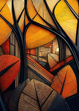 Abstract Autumn Leaves and Branches