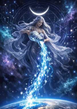 Aquarius Zodiac Goddess Pouring Water