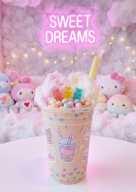 Cute Bubble Tea with Cotton Candy