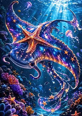Cosmic Starfish Ray in Coral Reef