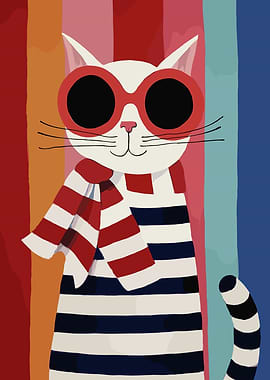 Stylish Cat with Sunglasses and Scarf