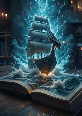 Fantasy Ship Emerging from a Book