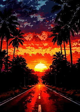 Tropical Sunset Road